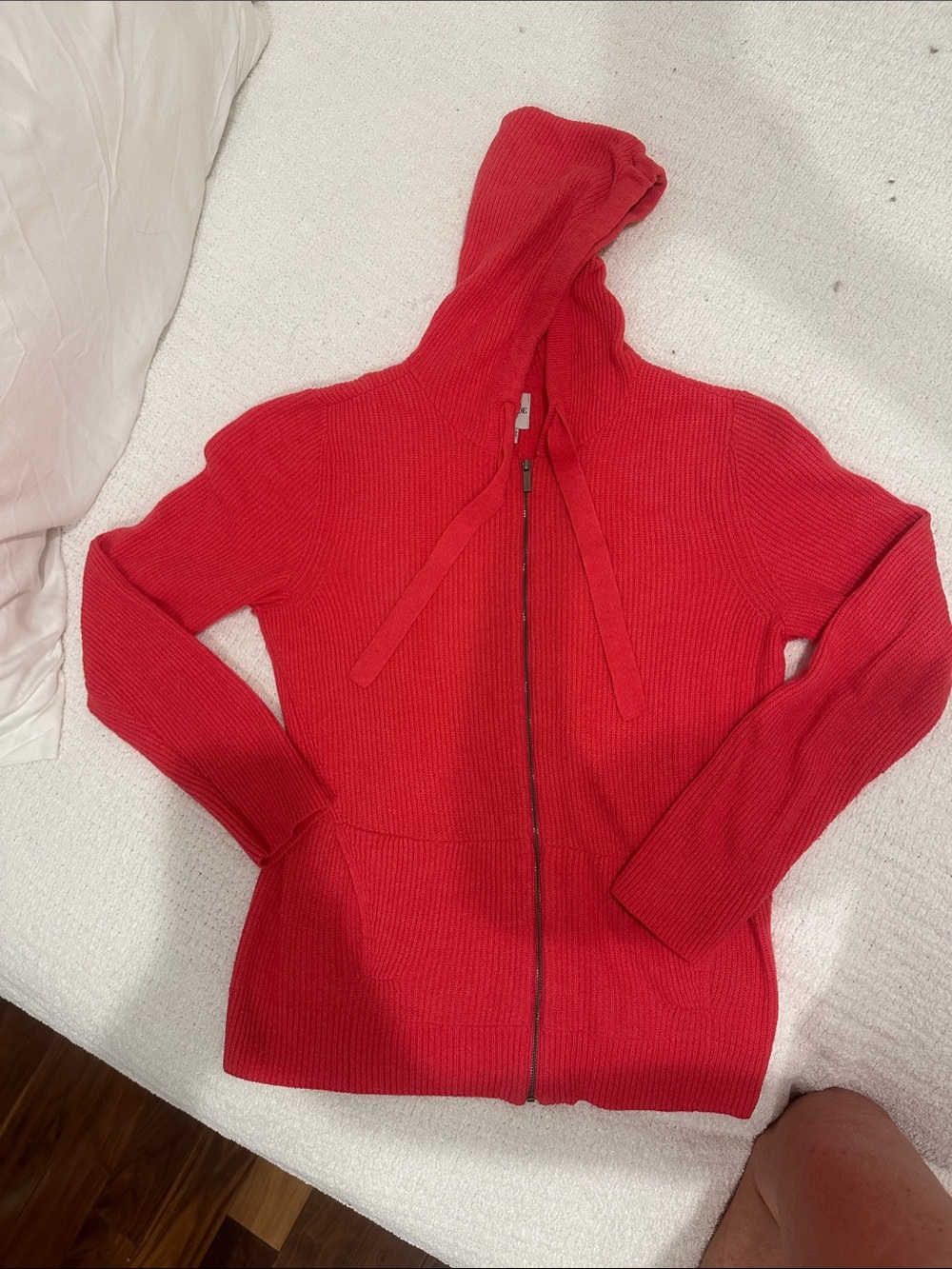 NIC+ZOE Bright Red Ribbed Zip Hoodie Cardigan